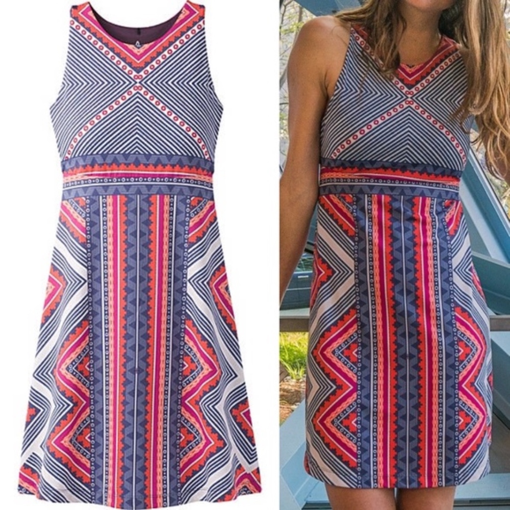 Prana Navy, Pink & Coral Tribal Print Sleeveless Dress